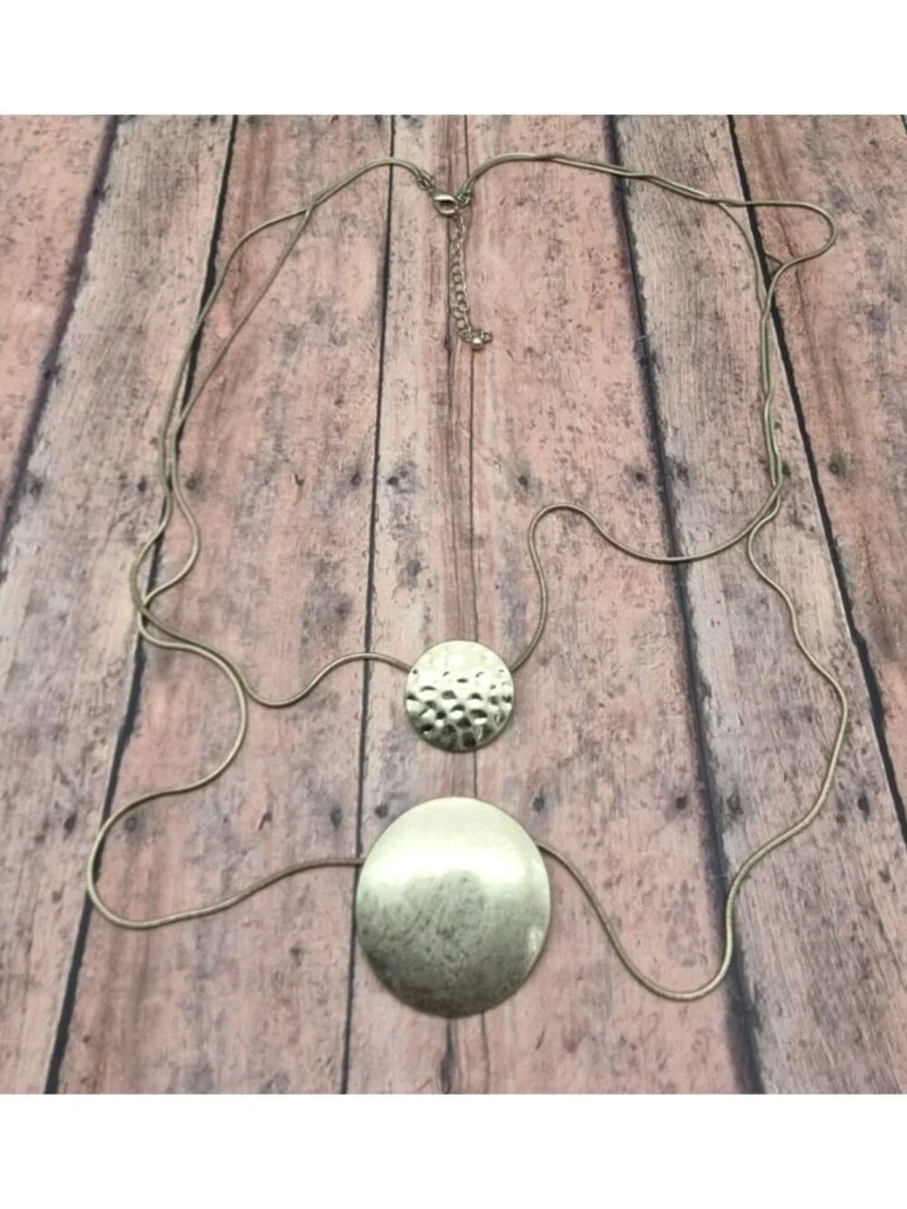Layered Gold-Tone Necklace With Textured Circular Pendants 31